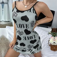 Summer New Women's Nightgown Beauty Back Thin Section Of Home Wear Sexy Halter Short Skirt Love Cartoon Cute Printing Pajamas - Image 2