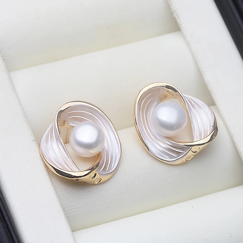 Real Freshwater Pearl Dangle Earrings Woman,Vintage 925 Silver Natural Pearl Stud Earring Mother Wife Birthday Gift White Pink