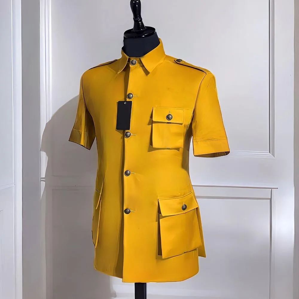 Short Sleeve Men Suits Summer Male Clothing Single Breasted Stand Lapel 2 Piece Jacket Pants Custom Made Full Set Chic Costume 1