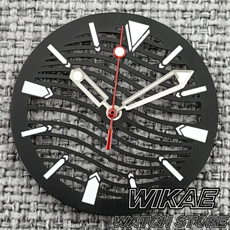 Elegant Multicolor 29mm Skeleton Watch Dial with Silver Hands and Green Luminous Accents