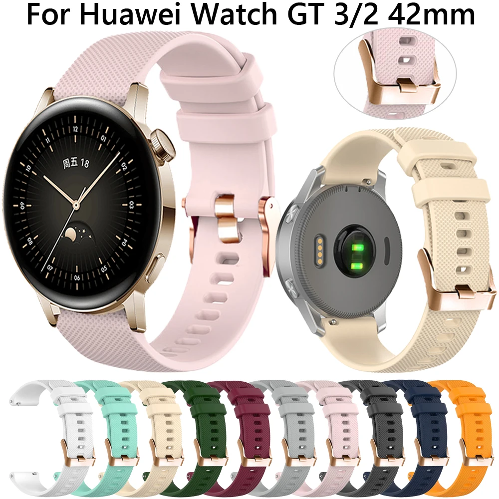Pink Gold Buckle Silicone Strap - 20mm Bracelet Replacement Band
