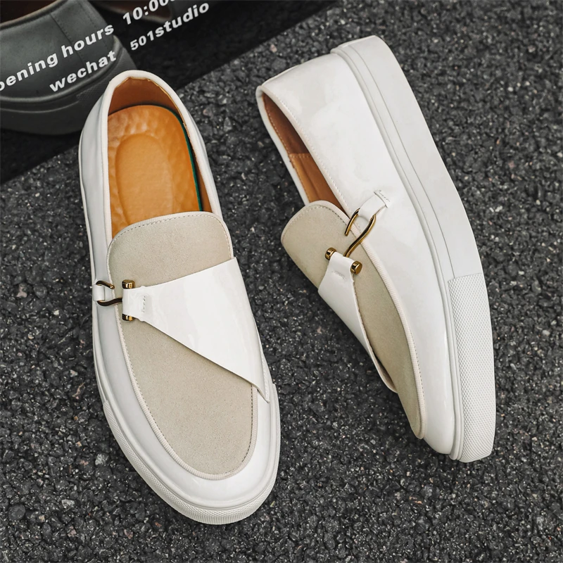 Spring Autumn Minimalist White Men's Loafers Thick Sole Massage Sole Men's Business Work Shoes Anti Slip Commuting Driving Shoes