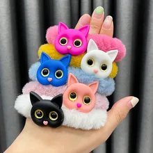 

Cute Cartoon Kitten Rubber Hair Rope Girl Plush Elastic Hair Band Circle Sweet Versatile Head Large Intestine Tie Japan Korean