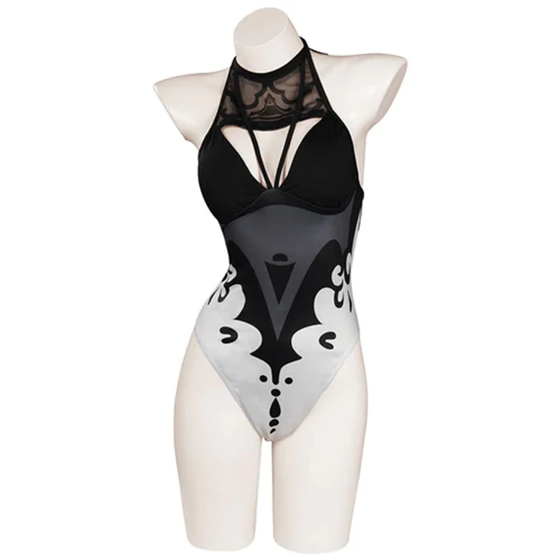 Anime Game Nier Automata Yorha 2B Cosplay Costume Sexy Hollow Two Piece Bikini Swimsuit Halter Neck Swimwear Bathing Suit Set