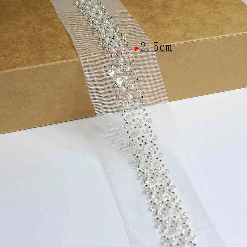 Pearl Trim Beaded Lace White Mesh Embroidery Beading Trim Ribbon Strip Lace Garment Sewing Accessories