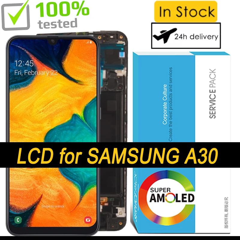 100% Оригинальный 6 4 ''SUPER AMOLED ЖК-дисплей для SAMSUNG GALAXY A30 A305/DS A305F A305FD A305A сенсорный