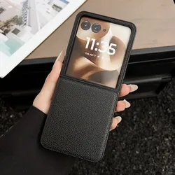 Vintage Lichee Pattern PU Leather Hard PC Phone Cover - Motorola Razr Ultra 2025 (Black)