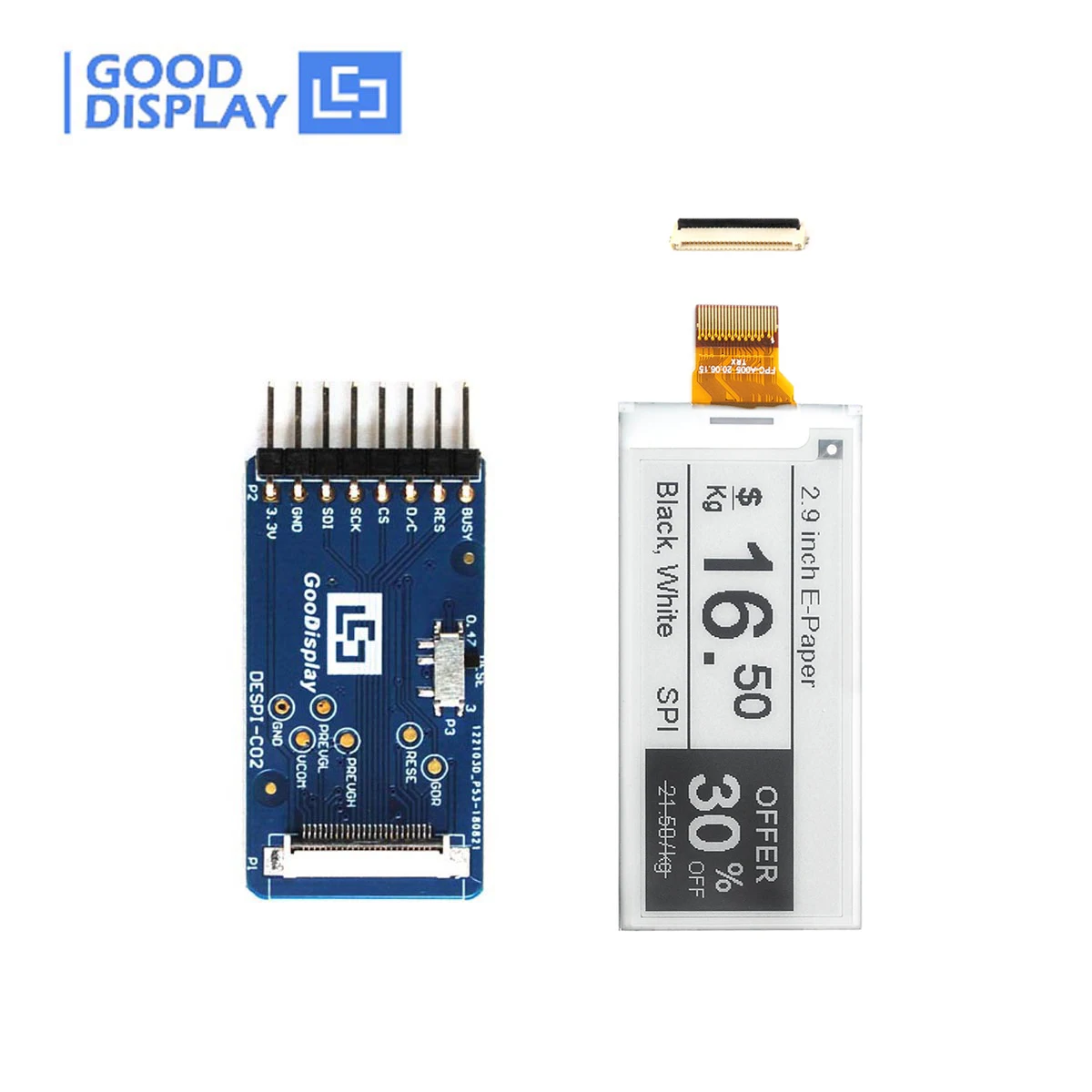 Polegada Epd Painel 296×128 Spi Interface com E-paper Hat Gdey029t94 2.9