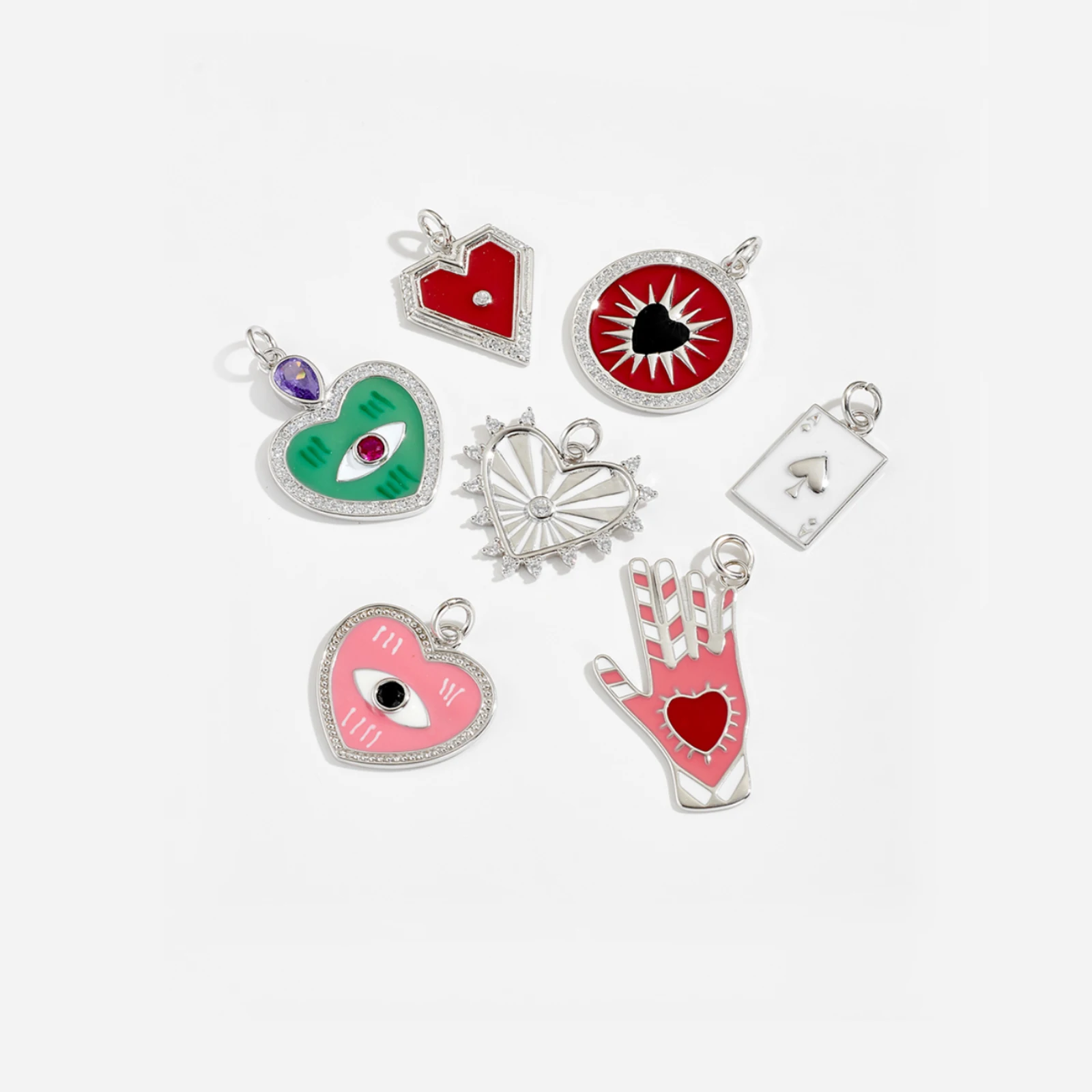 925 Sterling Silver Gold Red Heart Round Pendant Fine Jewelry Gift Colorful Spring Enamel Rainbow Rock Punk Wedding pendant necklace silver pendant