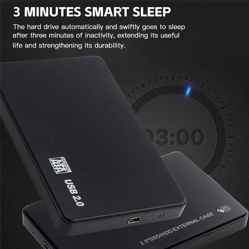 HDD Enclosure USB 2.0 HDD External Hard Drive Case 2.5 Inch Plastic SATA Enclosure SSD High Speed Transmission Support Window Mac Android