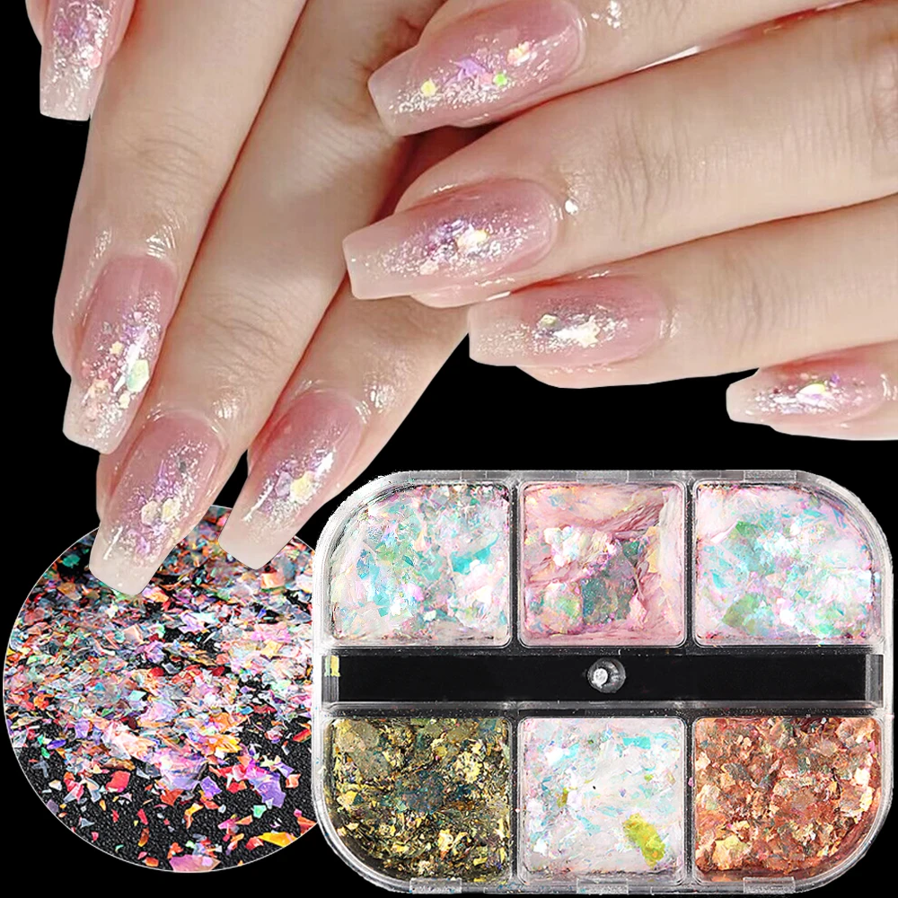 Crystal Opal Nail Flakes Gold Pink Holographic Glitter Flakes Aurora Laser Effect Foil Powder Charm Manicure Decoration Nt6G-Yjo