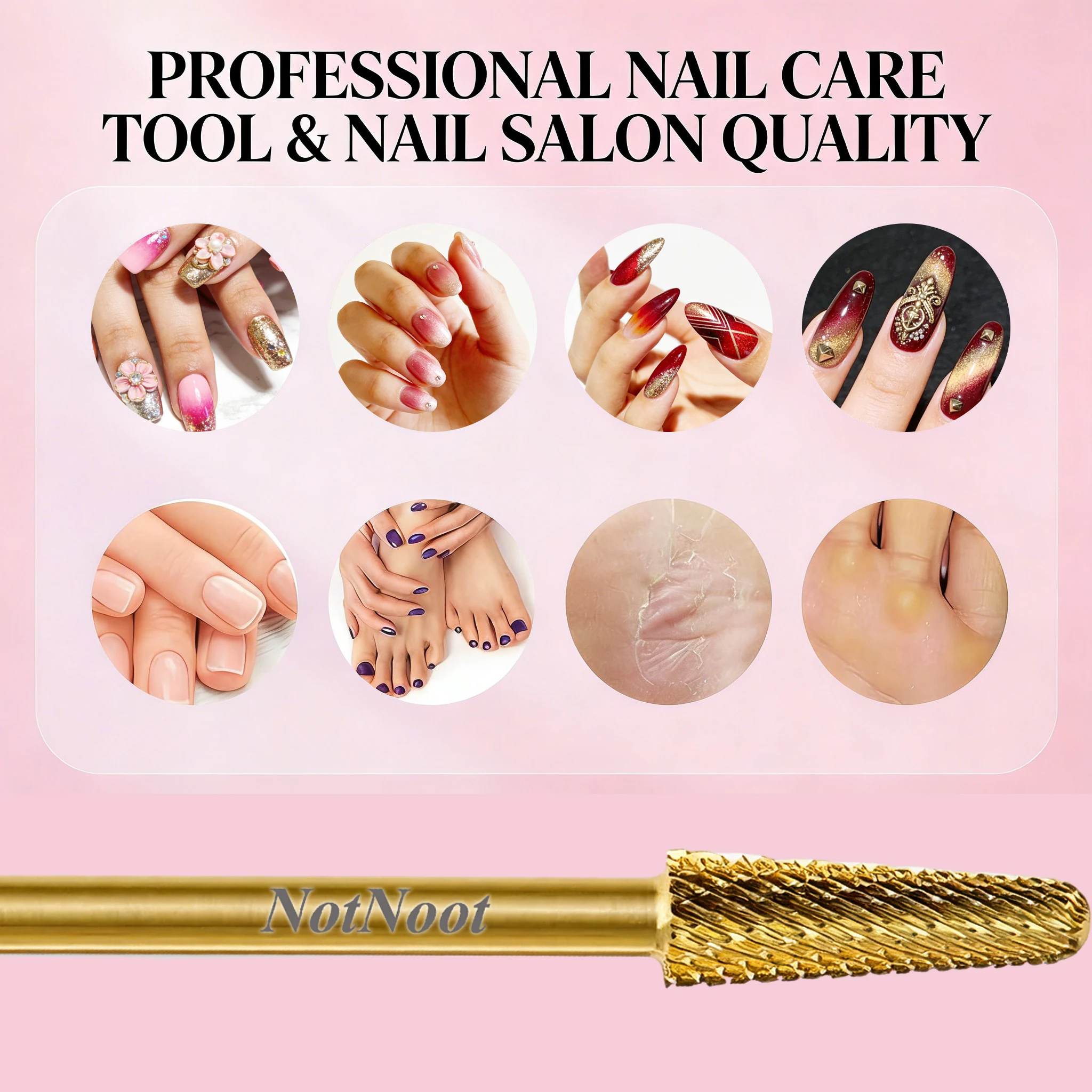 NotNoot 1개 네일 드릴 비트, 3/32'' 카바이드 다기능, 매니큐어 페디큐어 큐티클 젤 연마에 적합, 골드