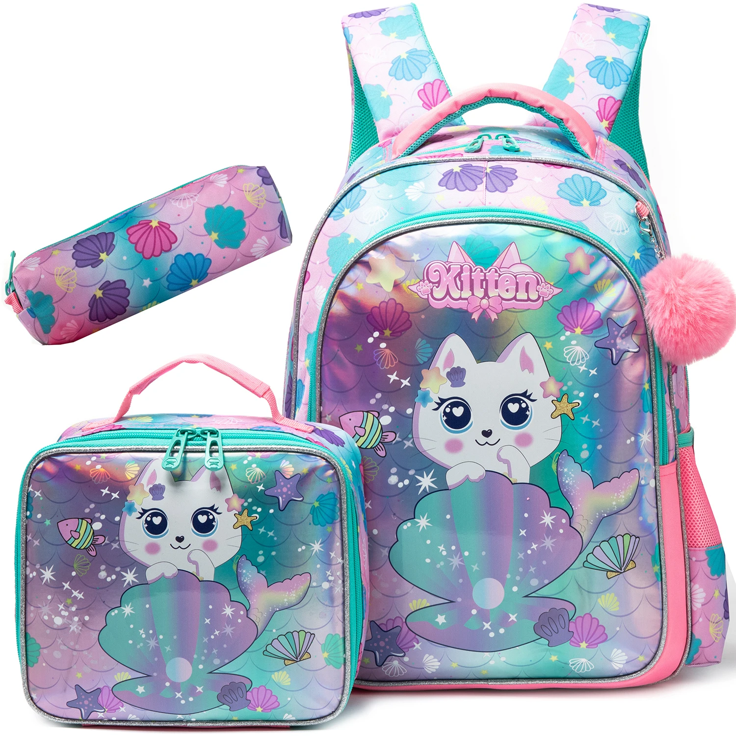 Backpack for Girl with Lunch Bag and Pencil Case 3pcs Girls School Bags ...