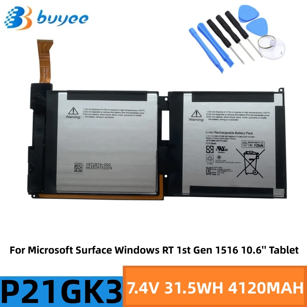 

New Genuine P21GK3 Battery For Microsoft Surface Windows RT 1st Gen 1516 10.6'' Tablet PC 7.4V 31.5WH 4120MAH (21CP4/106/96)