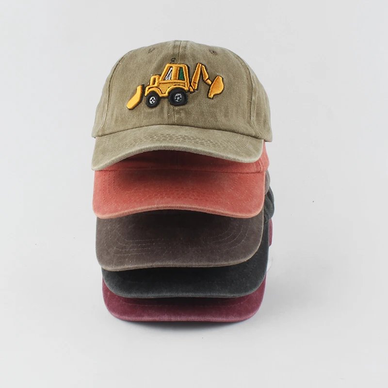 New Washed Cotton Baby Baseball Caps Cartoon Excavator Embroidery Kids Cap Outdoor Summer Snapback Hats For Boys Girls 3
