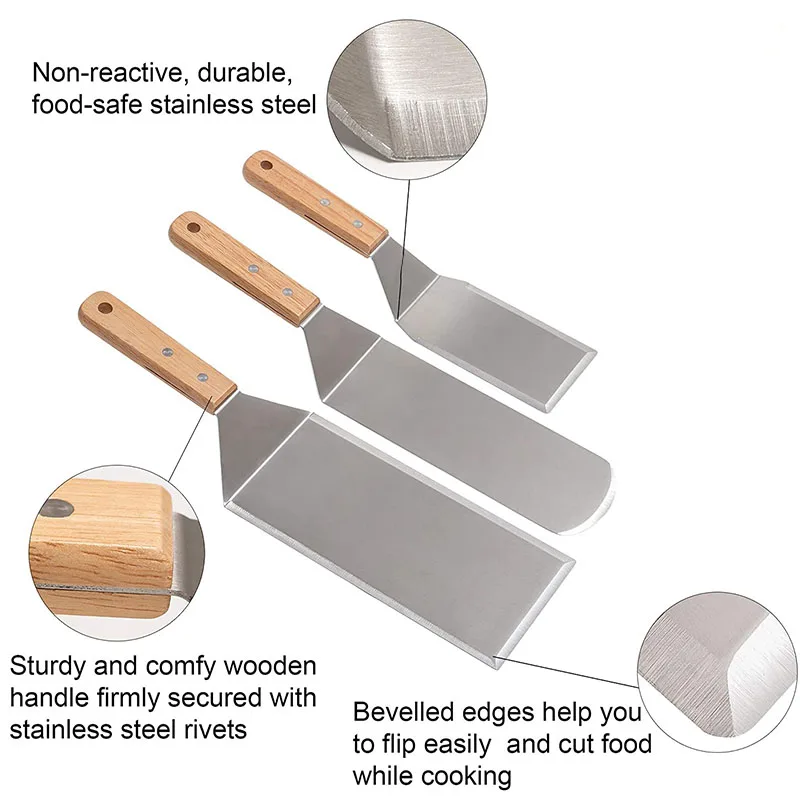 Stainless Steel Spatula Set, Oversized Professional Pancake Hamburger Turner, Griddle Flipper Scraper Baking Tools Cake Decor