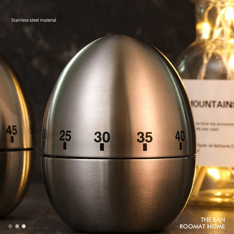 

1pc Egg Shaped Mechanical Kitchen Timer, Stainless Steel Kitchen Timer
