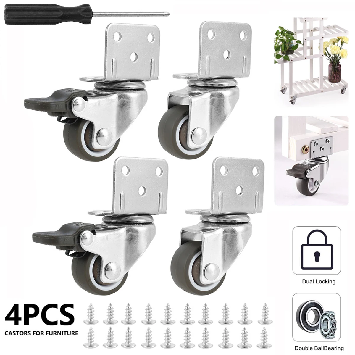 4pcs Furniture Castors LShaped Soft Rubber Caster Wheels Tea Table