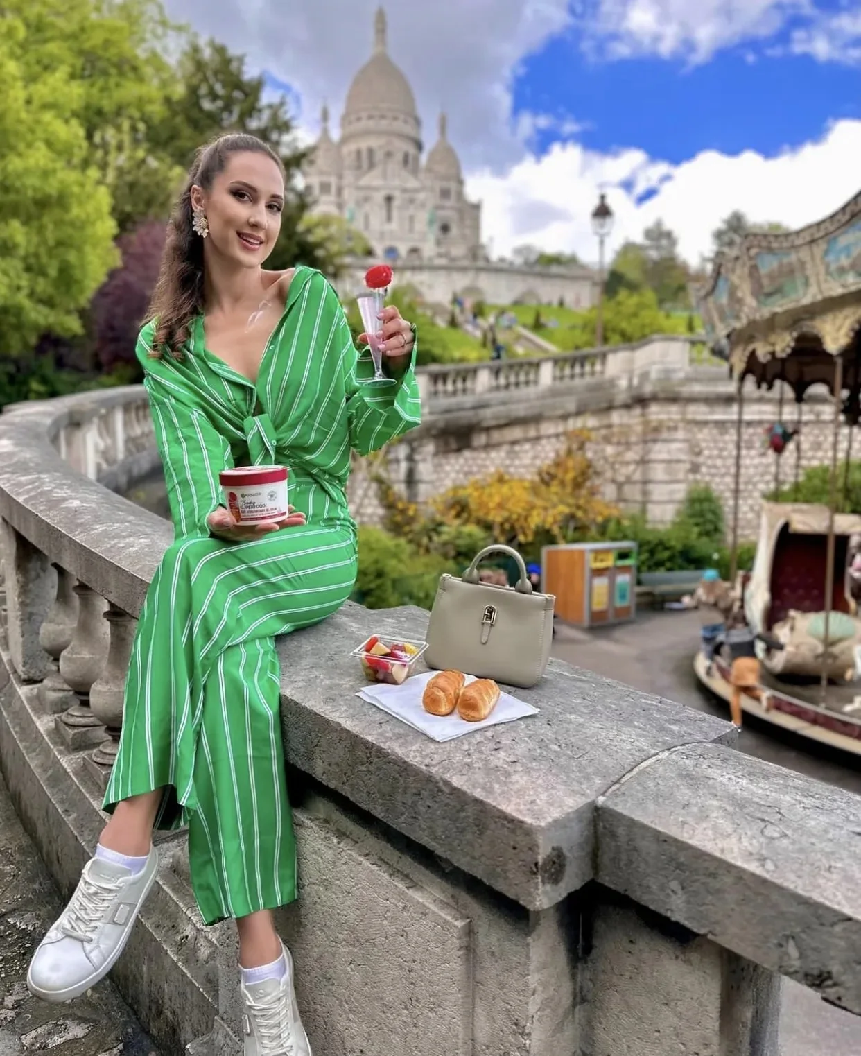 Fashion Green Stripe Women Pajamas Set Loose Female Casual Long Sleeve Shirts+High Waist Wide Leg Pants Sleepwear 2 Pieces Set