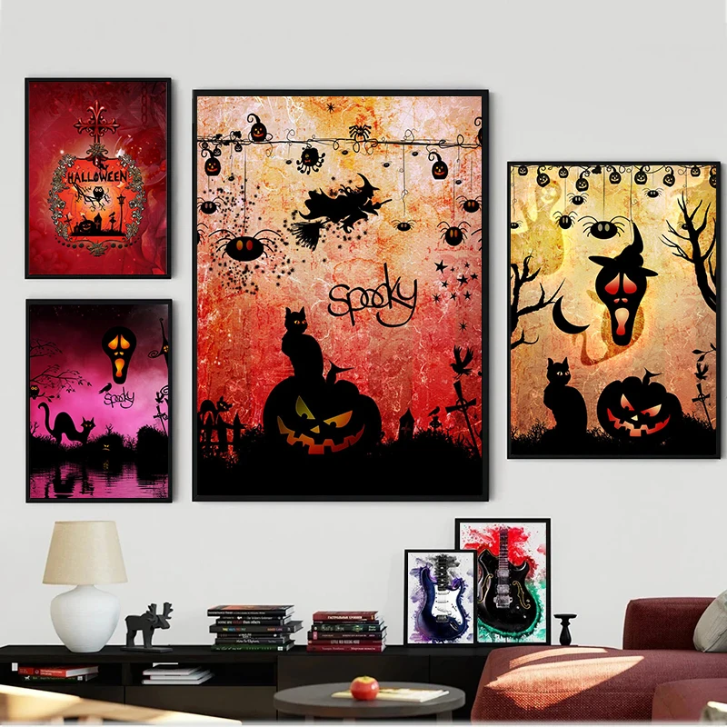 

Dark Halloween Ghost Skeleton Autumn Wall Art Canvas Painting Nordic Posters and Prints Wall Pictures Kids Room Decor No Frame