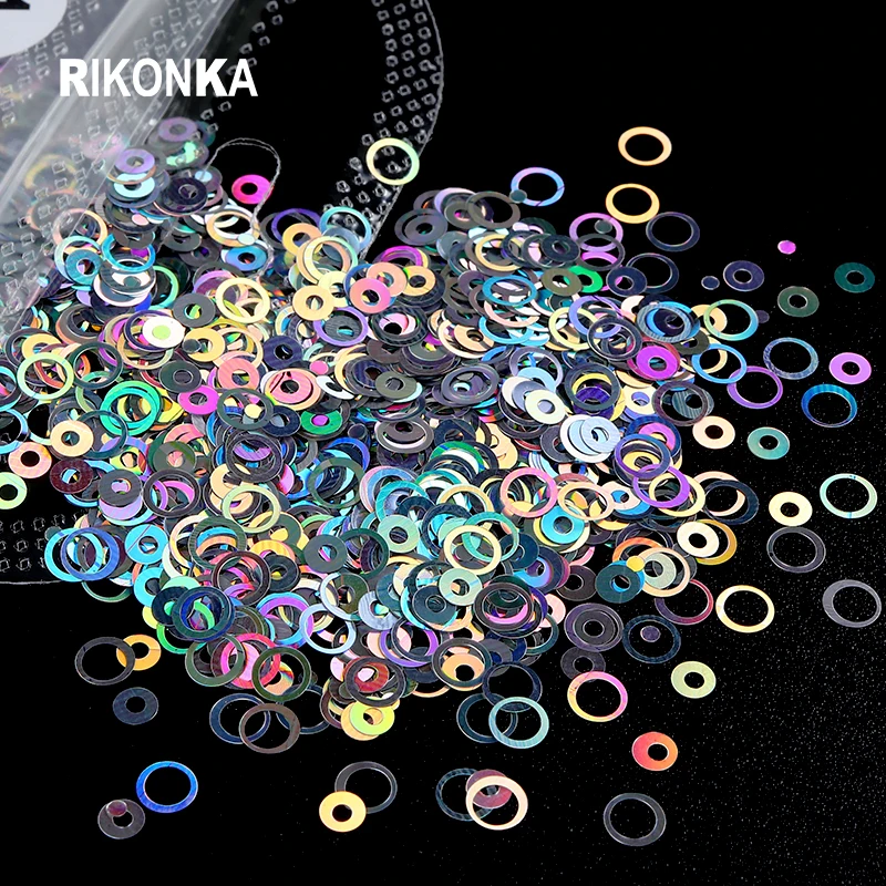 

Laser Hollow Round Nail Glitter Sequins 3D Holo Colorful Bubble Slice Flakes Parts For Manicure DIY Charms Nail Art Decorations