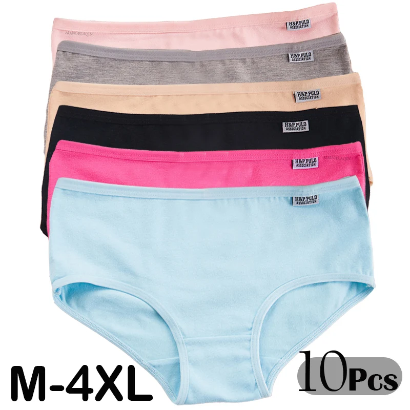 10Pcs/Lot Plus Size Panties for Women Cotton Underwear Breathable Briefs Ladies Middle Waist Seamless Girls Sexy Lingerie Female