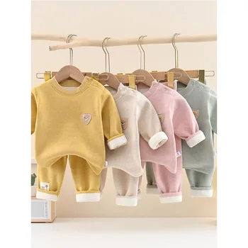Set di biancheria intima ispessita imbottita per bambini Set di pantaloni per camicetta girocollo per ragazze Autunno Inverno Nuovi ragazzi Moda Casual 2 pezzi 4M-4Y