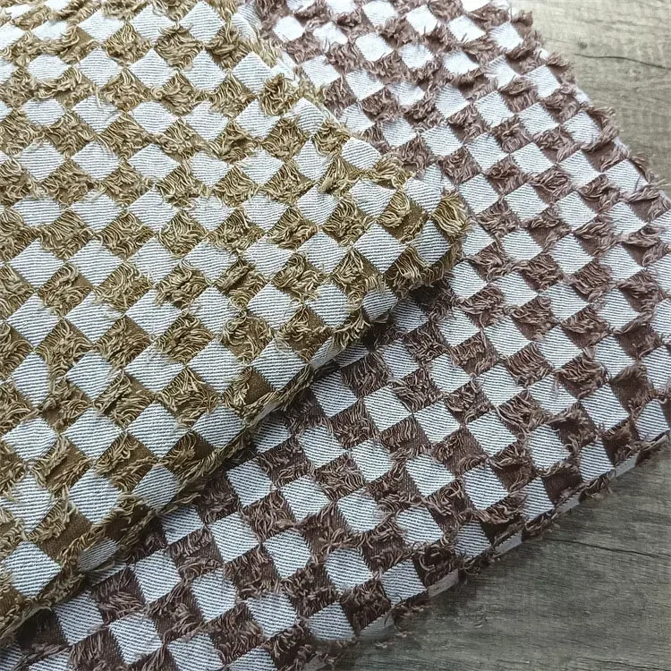 Color Cut Check Denim Jacquard Fabric Checkerboard Washed Twill Cloth Throw Pillow Luggage Garment Handmade Cloth