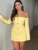 JULISSA MO Sexy Off Shoulder Button Women Dress Yellow Long Sleeve Blazer Dress Female Summer Skinny Elegant Party Clubwear 2025