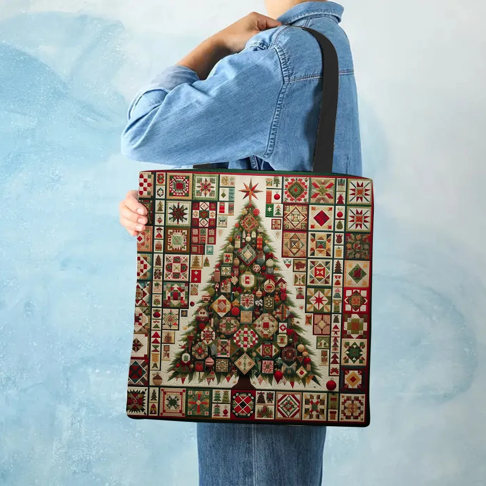 Linen Christmas Tree Large Capacity Tote Bag