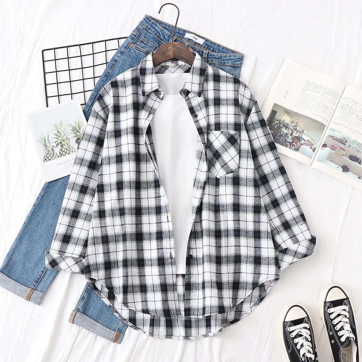 ตัวเลือกสินค้า เสื้อเชิ้ตลายสก็อตผู้หญิง ใส่สบาย แฟชั่นแนวคิดใหม่