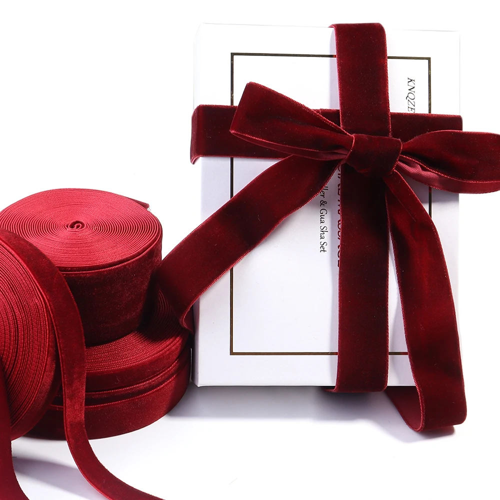 Luxurious Velvet Ribbon in Wine Red & Black for Elegant Gift Wrapping & DIY Decorations