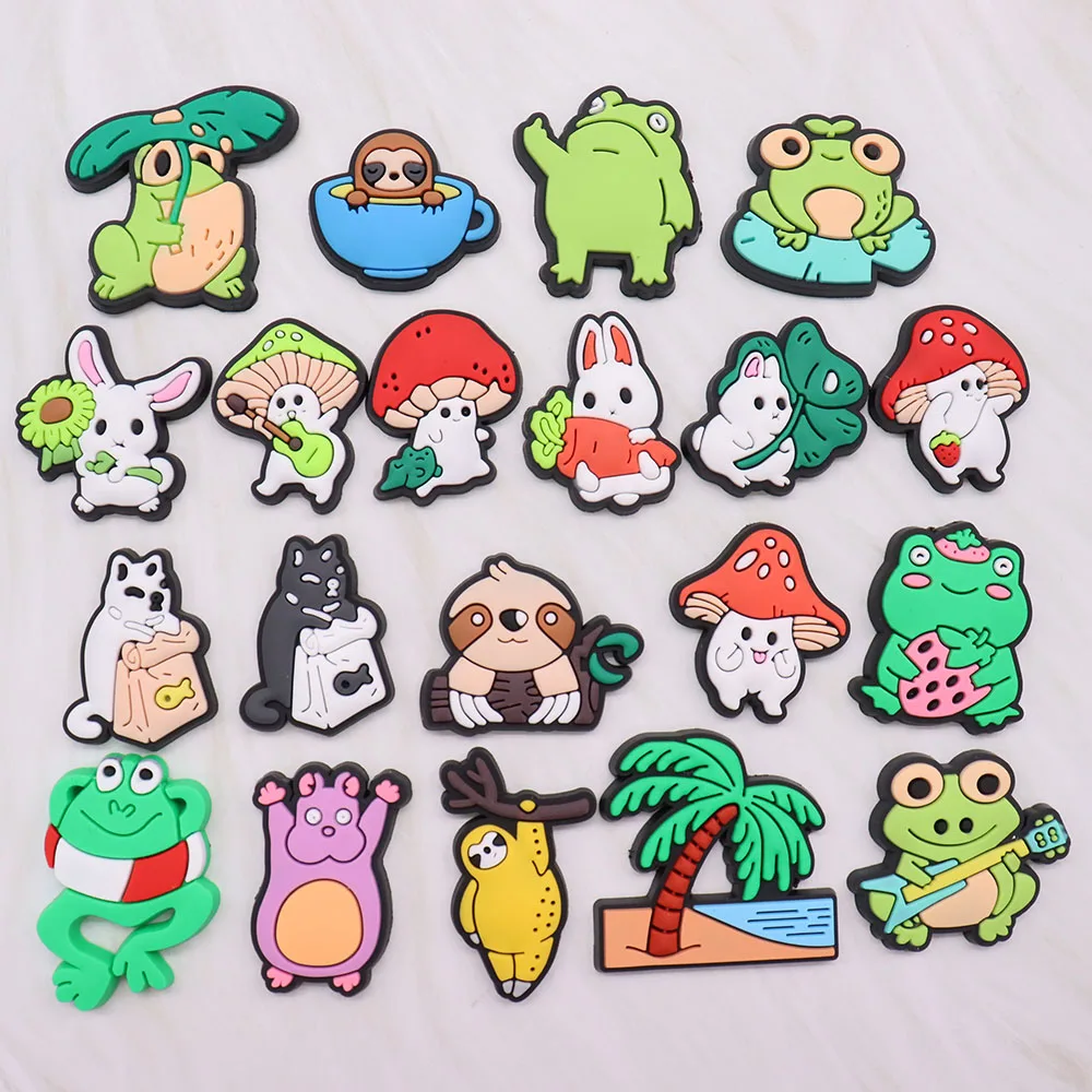 

Wholesale 50Pcs Cartoon Animal Mushroom Frog Rabbit Cat PVC Shoe Charms Fit Croc Jibz Sandals Decorations Buckle Clog Party Gift