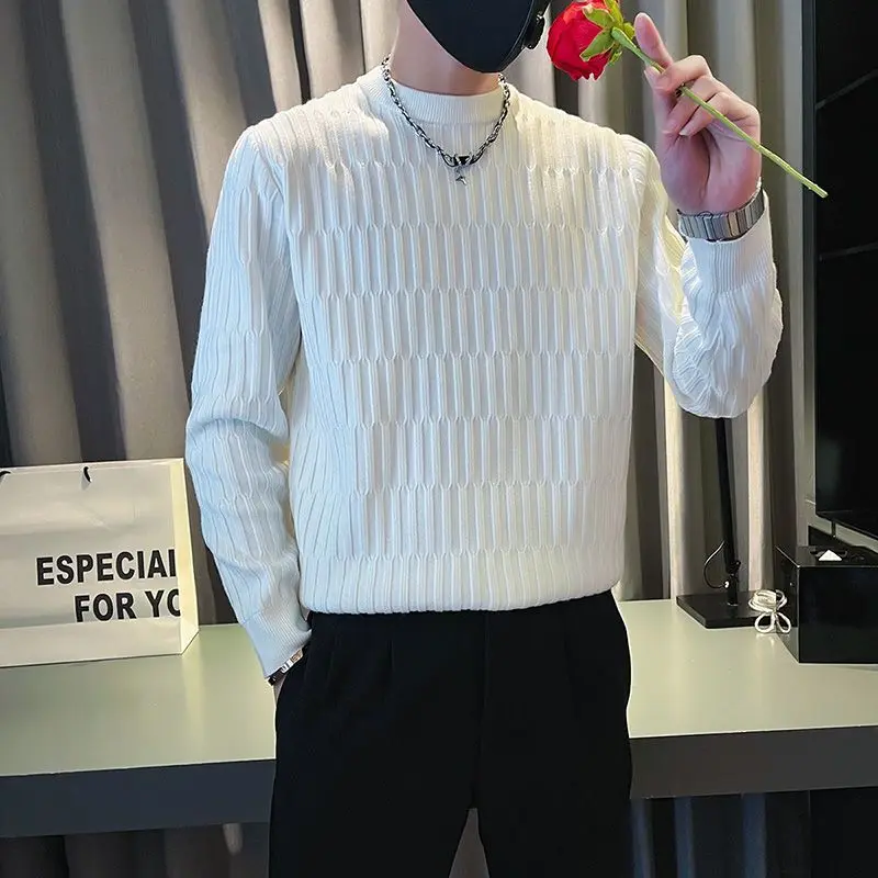 Autumn Winter Solid Long Sleeve Sweaters Men KPOP Fashion Harajuku Knitting Tops Loose Casual All Match Knitwear Chic Pullover
