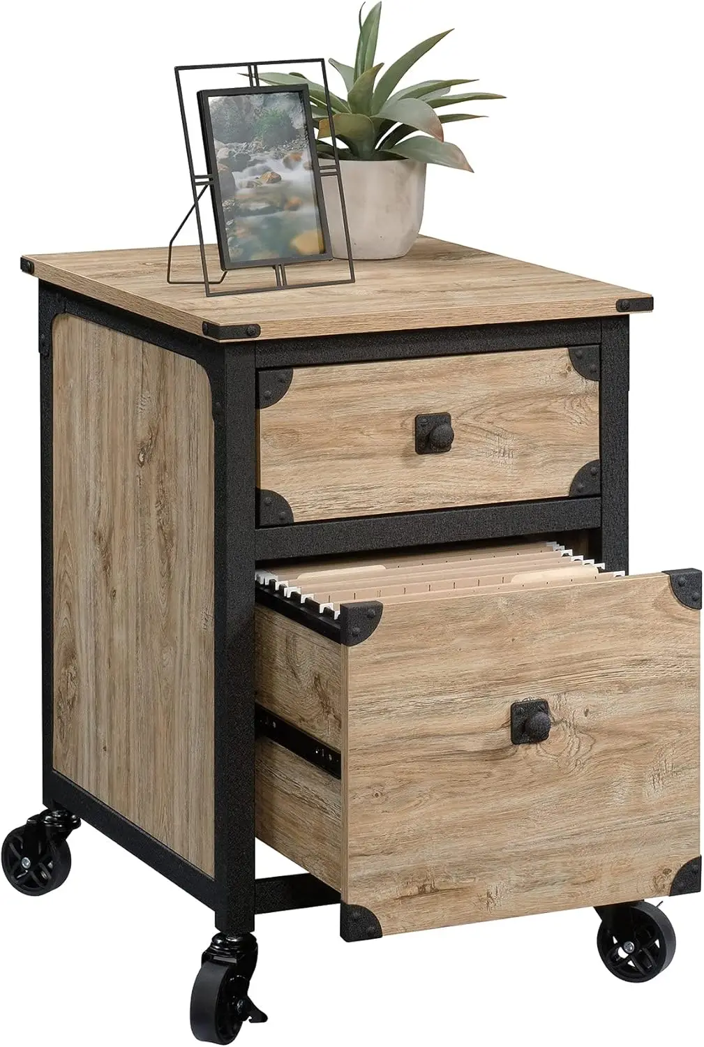 Steel River Pedestal File Cabinet, Metal Accent File Cabinet, Casters for Mobility, Industrial Style - Milled Mesquite Finish