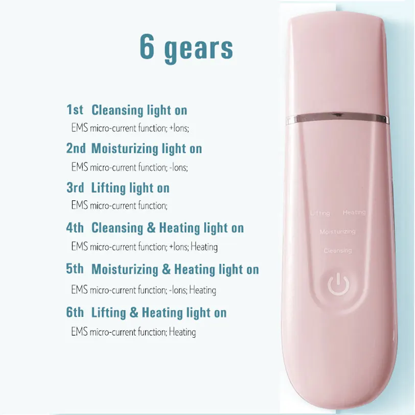 Ultrasonic Skin Scrubber Facial Cleansing Pore Deep Face Cleaner Peeling Heating EMS Lift Beauty Machine Blackhead Remover