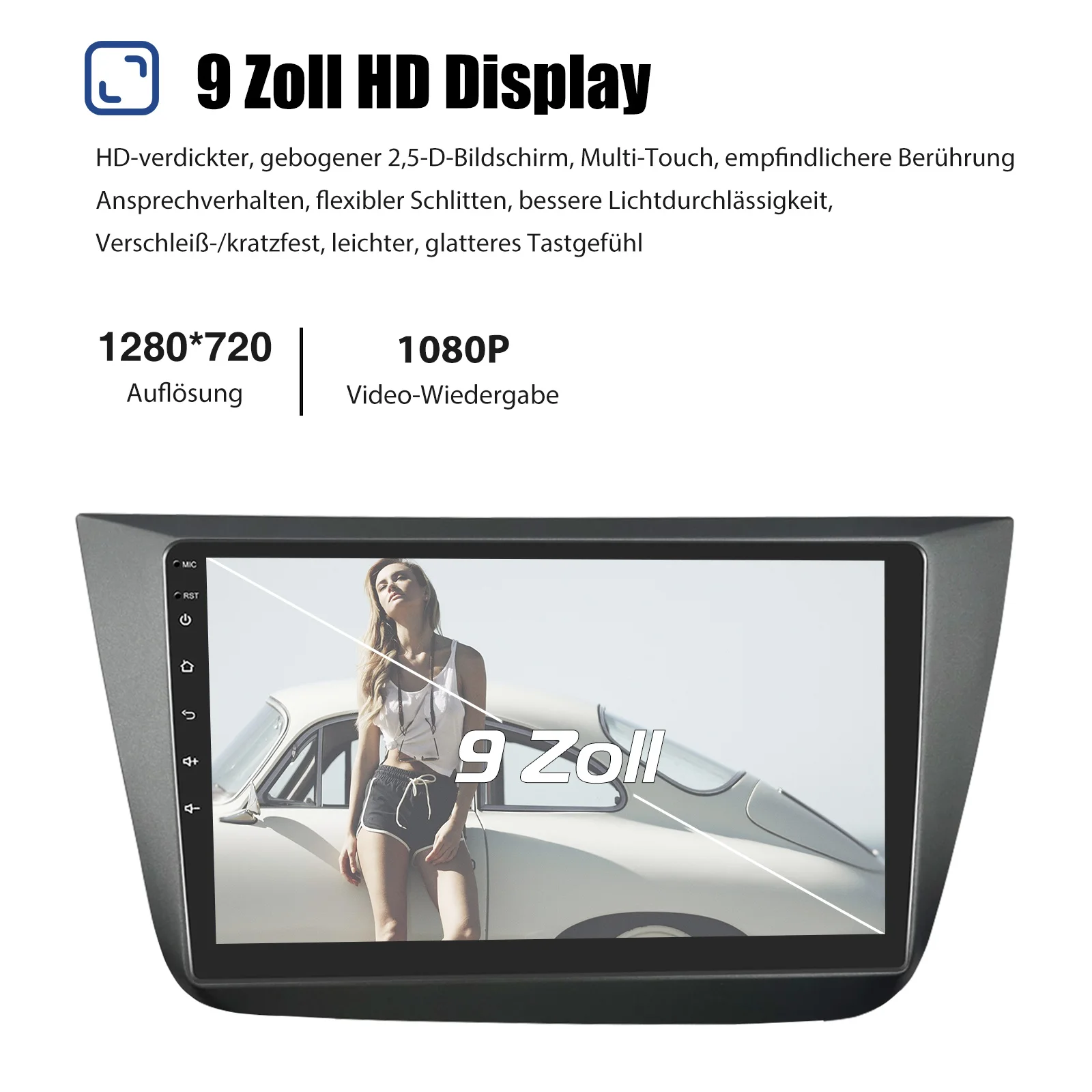 ESSGOO Android 15 Autoradio 9" 4+64 GB für Seat Altea 2004-2015 - Wireless CarPlay Android Auto GPS Navi FM WiFi RDS Bluetooth Mirror Link USB Touchscreen Head Unit Multimedia Video Player – Detail 6