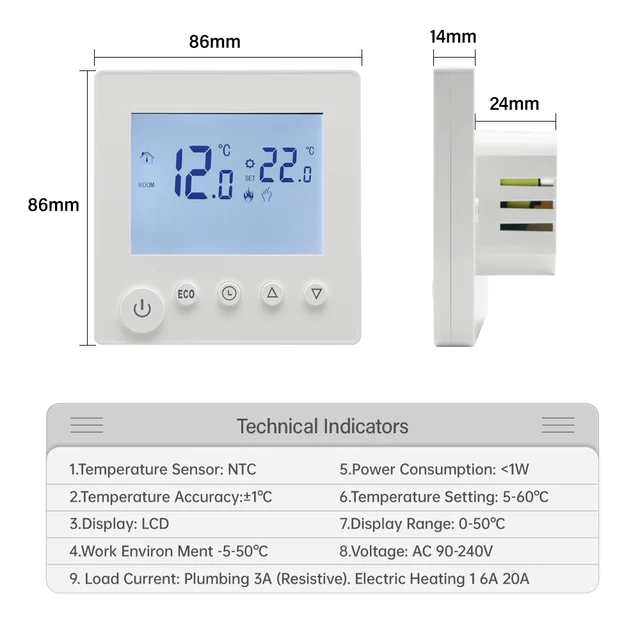 Termostatos eléctricos de calefacción por suelo radiante programables 16A,  termostato digital controlador de temperatura ambiente, calefacción de  habitación LCD, funciona con pilas : : Bricolaje y herramientas