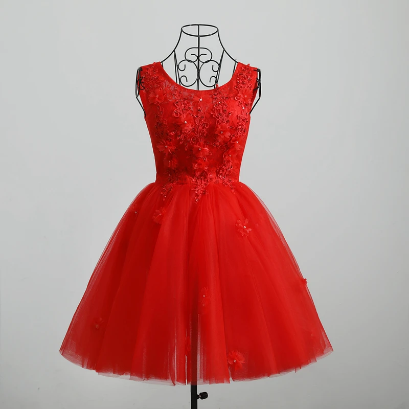 

Red Prom Dresses 2023 Short Sleeveless Lace Floral Formal Party Special Occasion Evening Dress Graduation Gowns Custom made