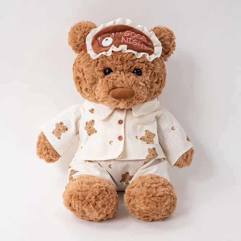 New Kawaii Pajama Bear Plush Toy High Quality Ryan Teddy Bear Wear Eye Masks And Pajamas Soft Stuffed Accompany Kids Sleeping