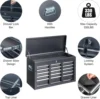 24" Portable Tool Box, 5 Drawers & Top Storage Tray Tool Box with Drawers, Lockable Metal Tool Chest Cabinet for Garage 4