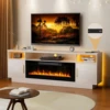 70''TV Stand with 36''Fireplace-LED Light Entertainment Center for 75+inch TV-White TV Cabinet,Modern TV Console for Living Room 1