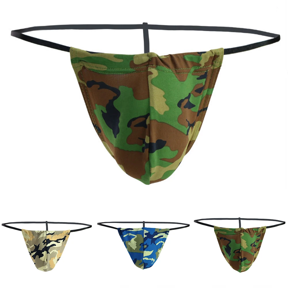 

New Hot Camouflage Men Enhance Pouch Bag Thong Bikini Panties Nightwear G-String Posing Underwear T-back Underclothes 2023