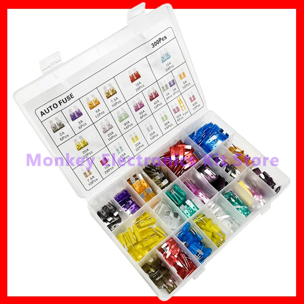 1 Set 300PCS Medium and small car Auto Fuse Kit 2A~40A 11 Types Car Fuse Assortment with Box Blade Type Assorted Kit