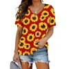 New Sunflower T-shirt Polka Dot 3D Print Short Sleeve V-Neck Tees Women Tops Streetwear Harajuku Oversized T Shirts Y2k Clothing