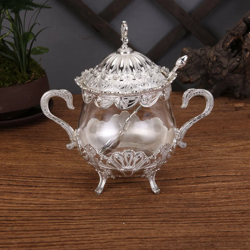 Sugar Bowl White Sugar Bowl Creative Fashion Cup Seasoning Bottle Restaurant Kitchen Golden Peacock Pattern Sugar CansTWG03 European