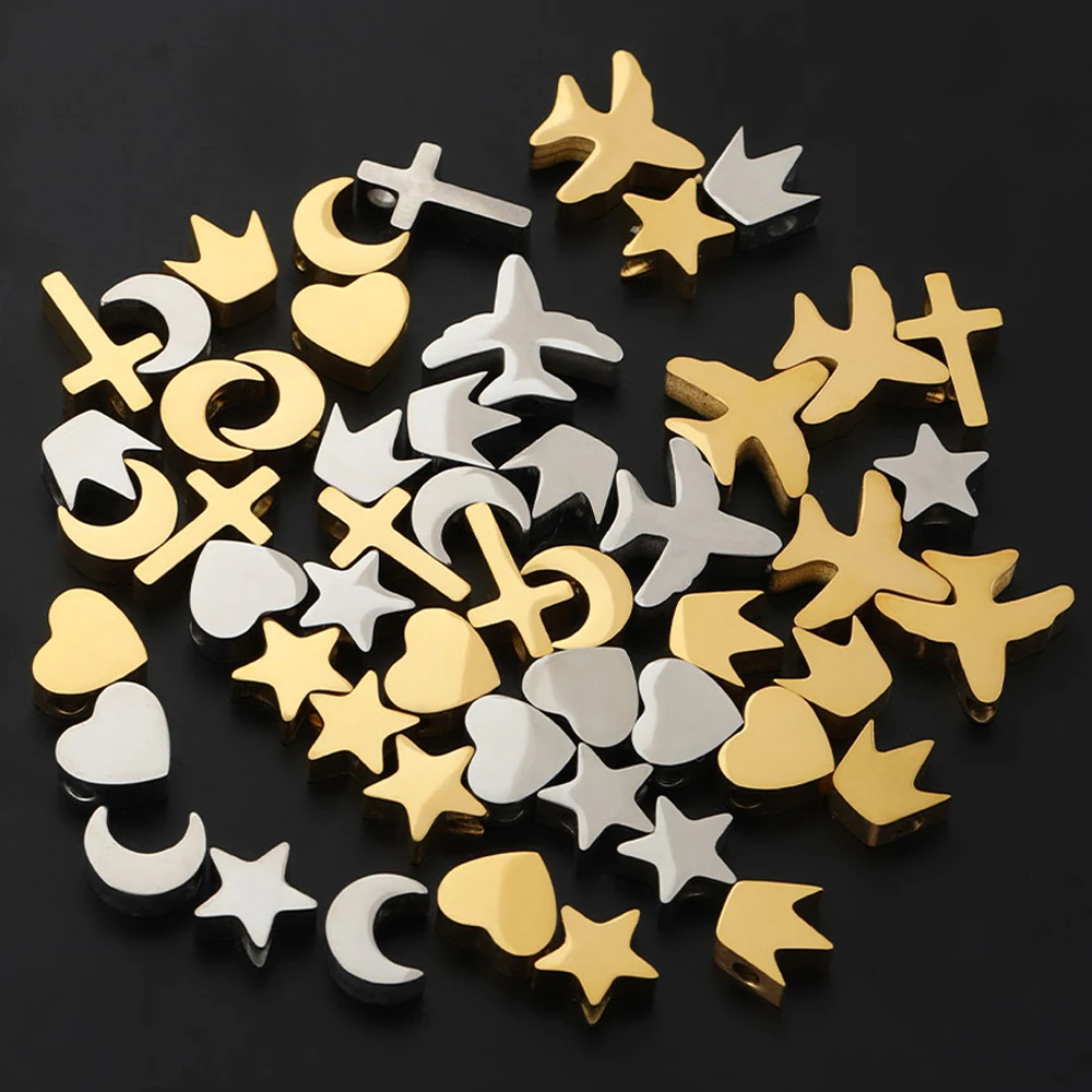 5 stücke Edelstahl Polnischen Herz Armband Perlen Mond Sterne Flugzeug Spacer Perlen DIY Schmuck Machen Halskette Erkenntnisse Großhandel – Detail 9