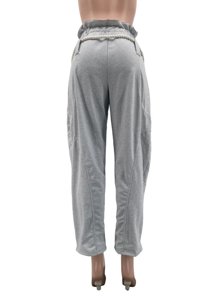 Wmstar Pants Women Fashion Casual Pants Solid Color Hemp Rope Belt and Loose Trousers Sport Pants New Style Summer