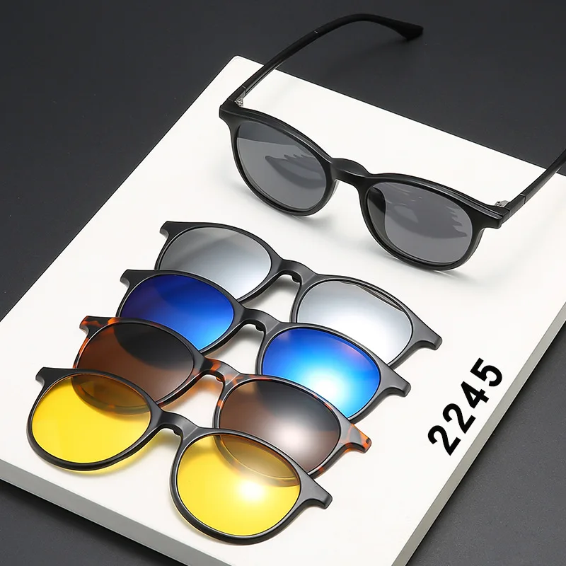 

Очки солнцезащитные с магнитным зажимом для мужчин и женщин, поляризационные или линзы ночного видения, оправа из поликарбоната или TR90, 6 в 1, 2245