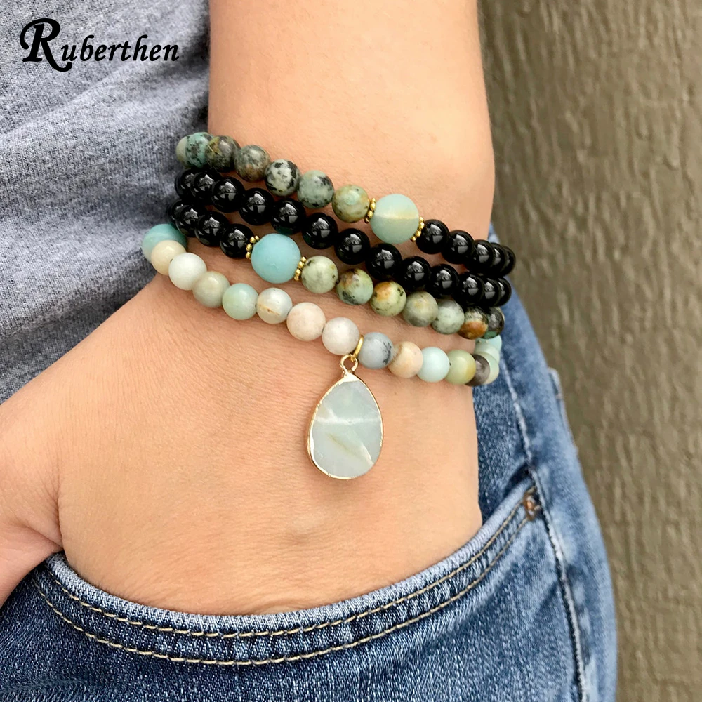 

Ruberthen, 6 мм, Амазонит 108 Mala, ожерелье, африканская бирюза, бусина мала Black турмалиновый, для энергии, ювелирные изделия